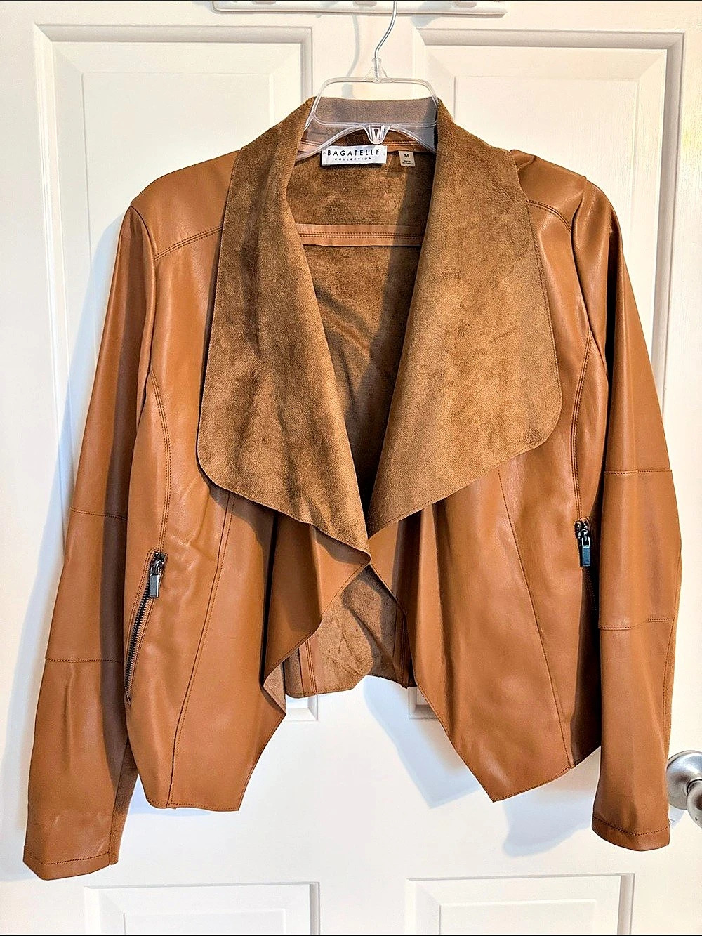 Bagatelle Faux Leather Draped Moto Jacket caramel Size Medium